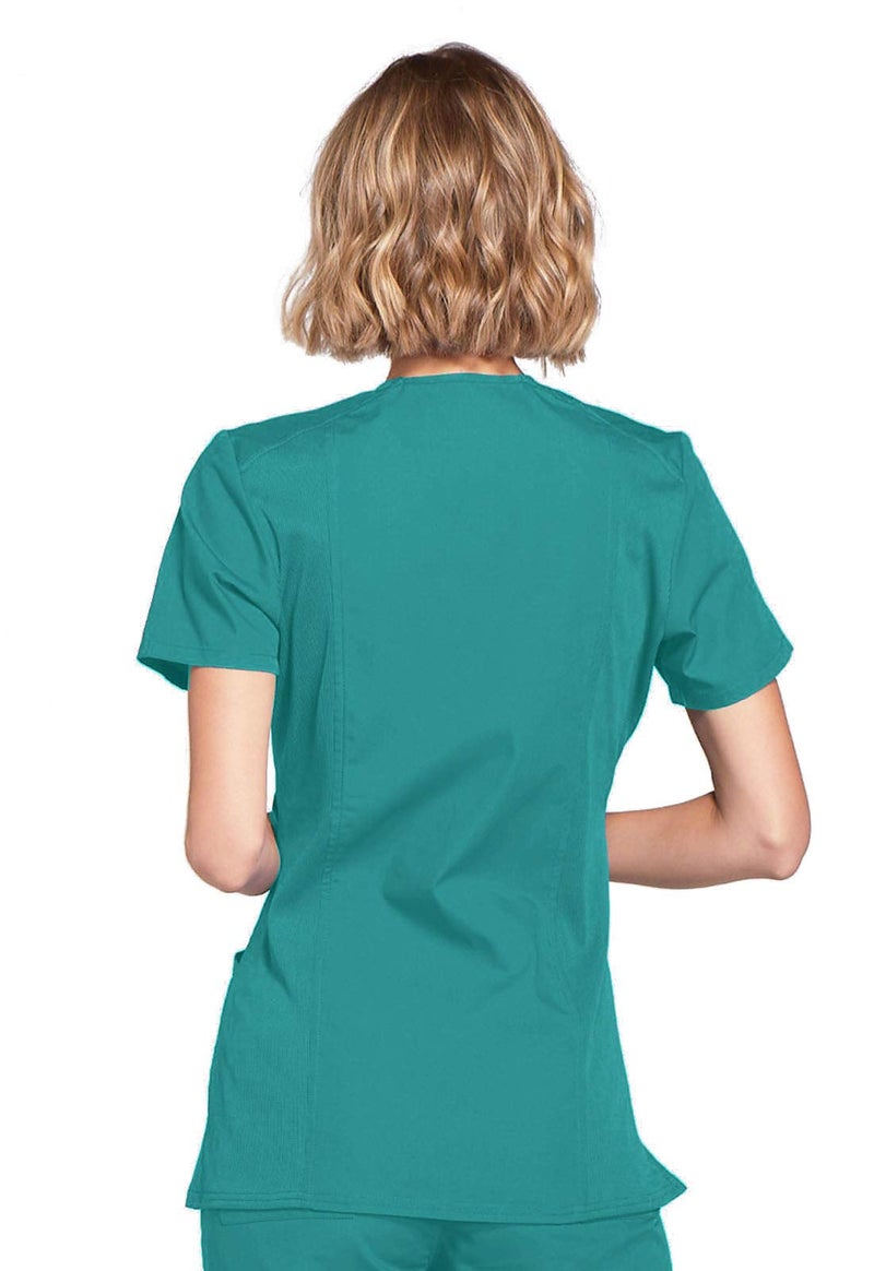 Cherokee Workwear Originals WW650 Women's Mock Wrap Top, XX-Small, Teal Blue - Image 4